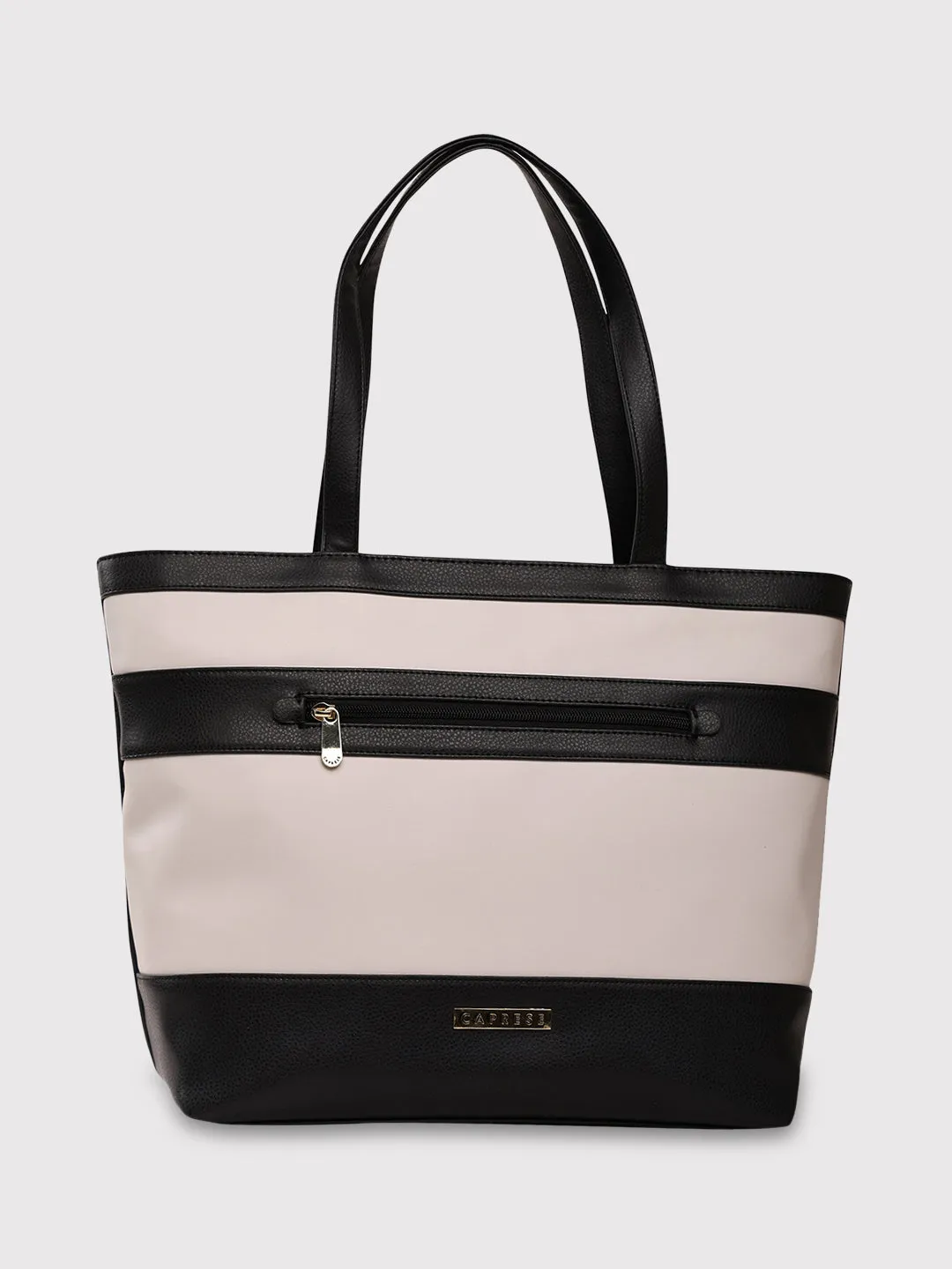 Caprese Marciano Medium Striped Black Tote Bag