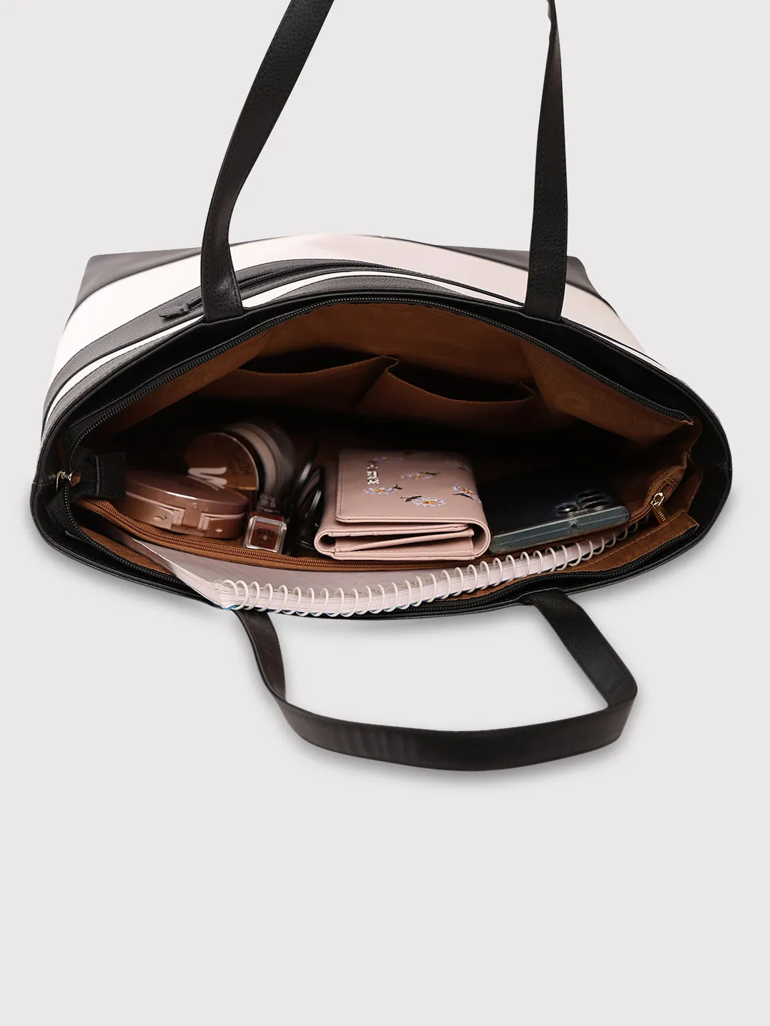 Caprese Marciano Medium Striped Black Tote Bag