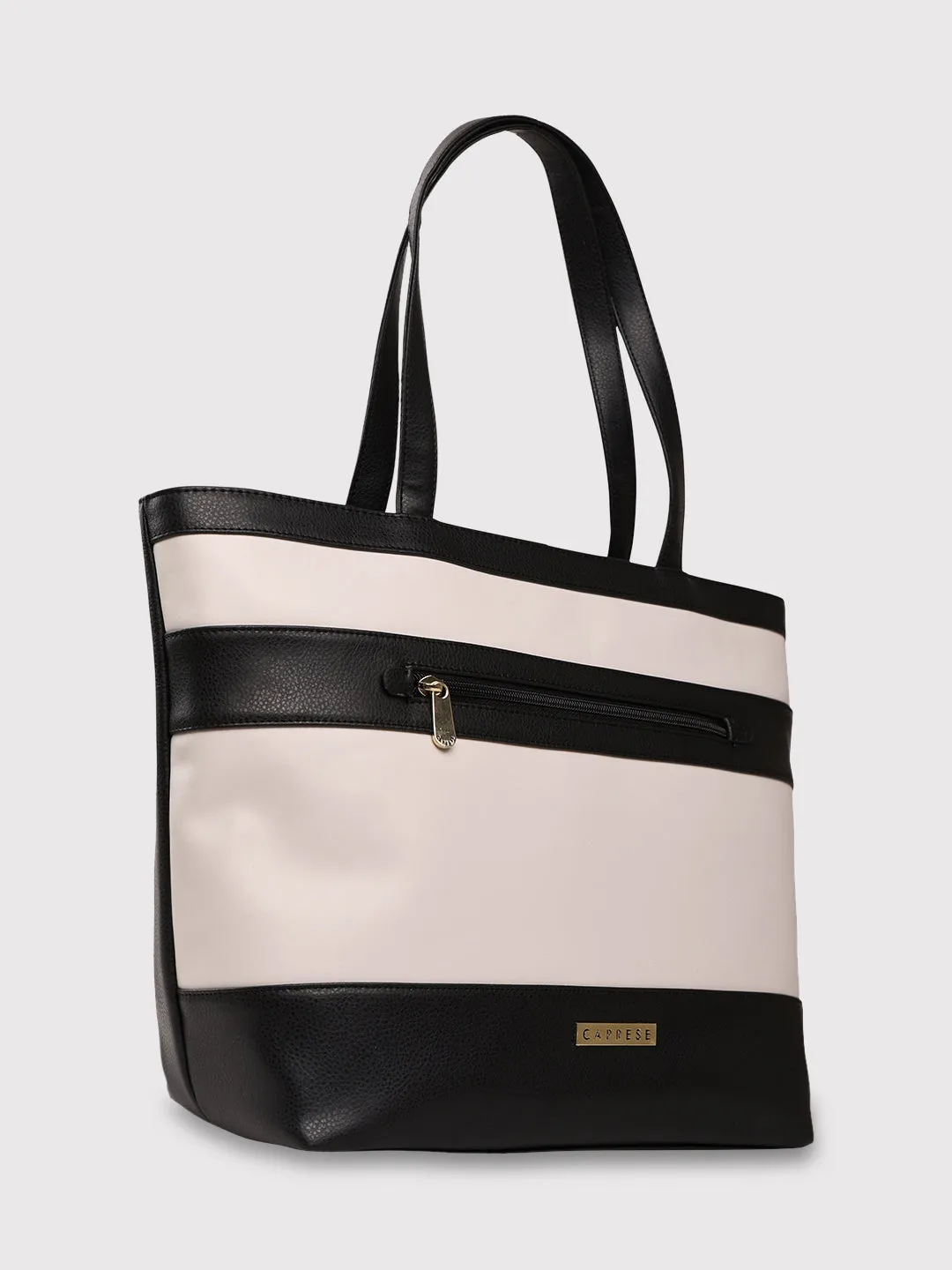 Caprese Marciano Medium Striped Black Tote Bag