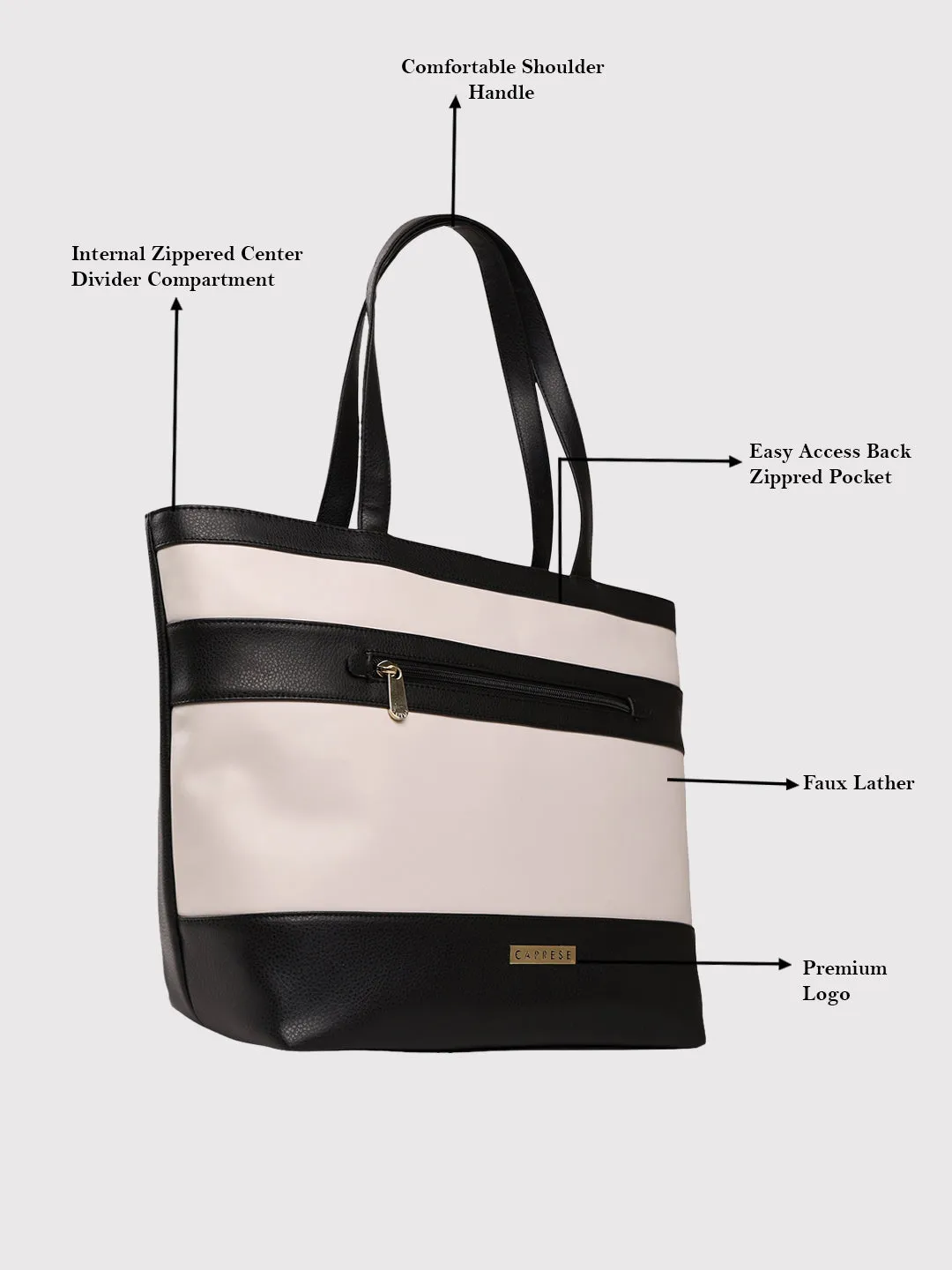 Caprese Marciano Medium Striped Black Tote Bag