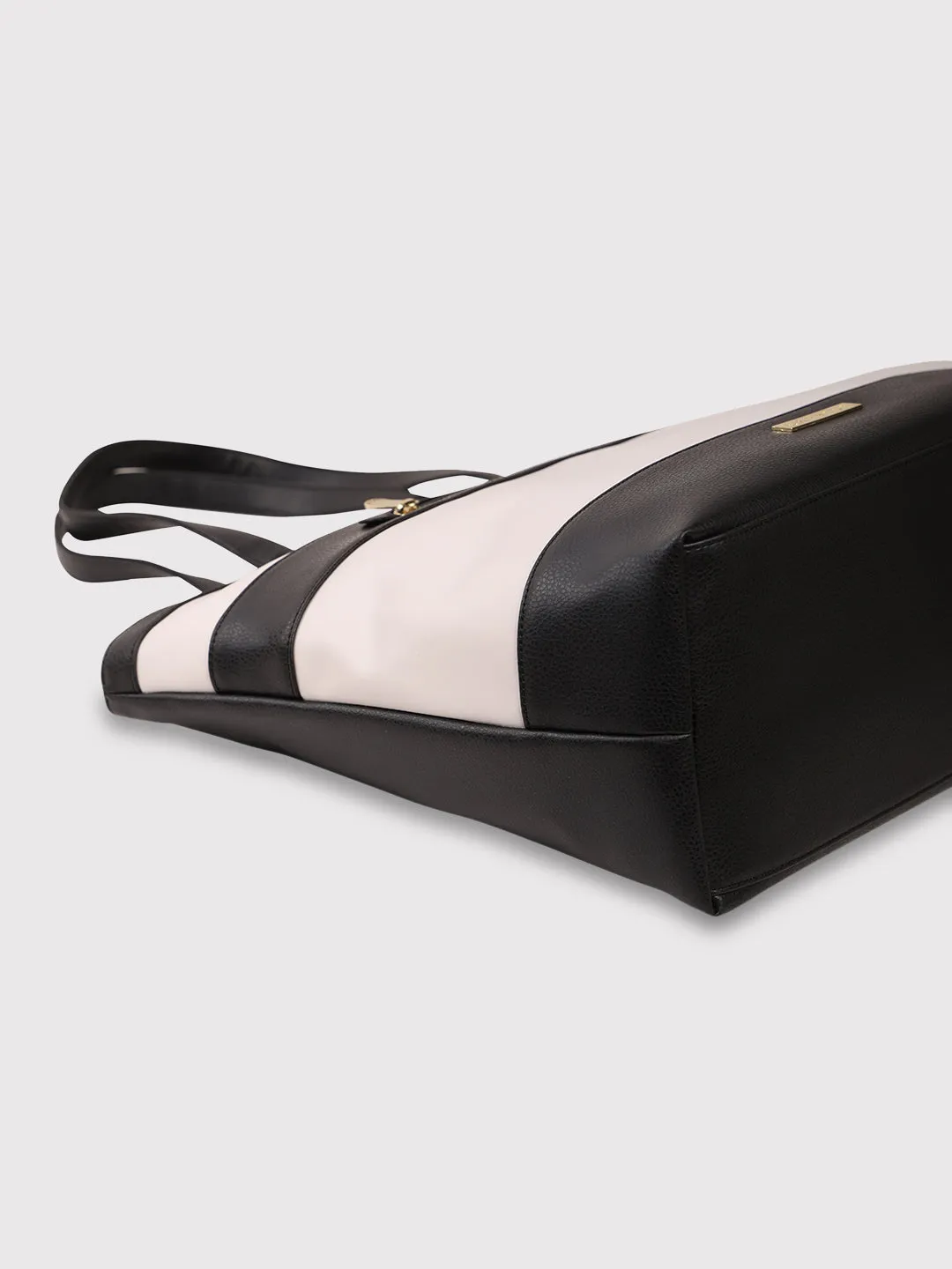 Caprese Marciano Medium Striped Black Tote Bag