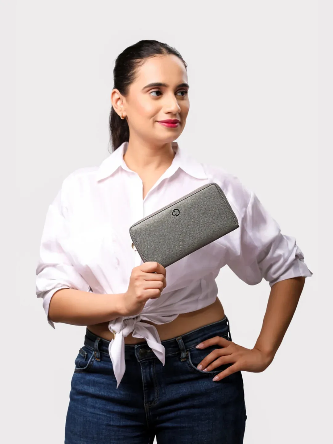 Caprese Mia Large Gunmetal Zip Around Wallet