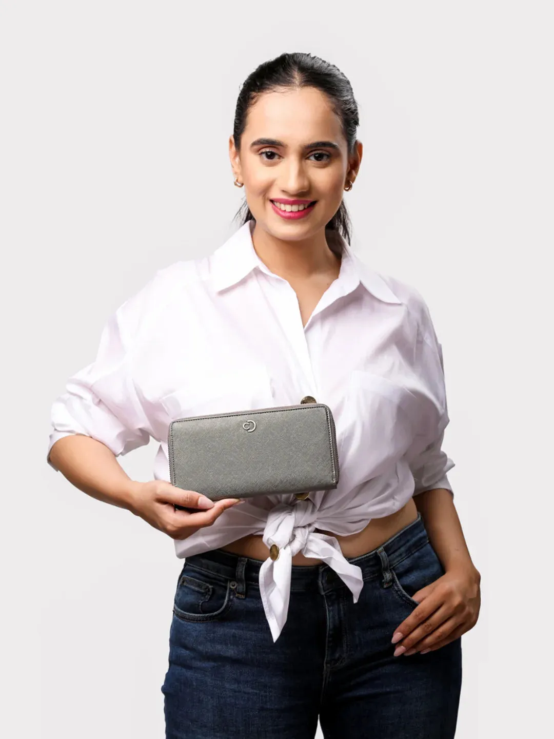Caprese Mia Large Gunmetal Zip Around Wallet