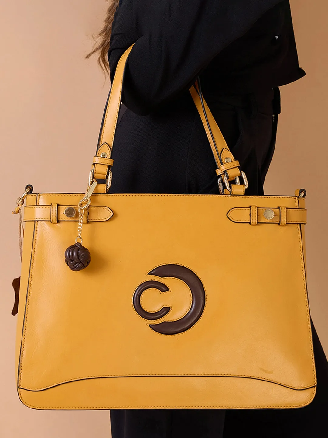 Caprese Minimal Formal Large Yellow Tote Bag