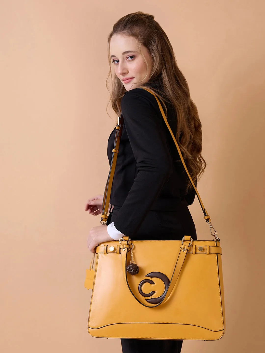 Caprese Minimal Formal Large Yellow Tote Bag