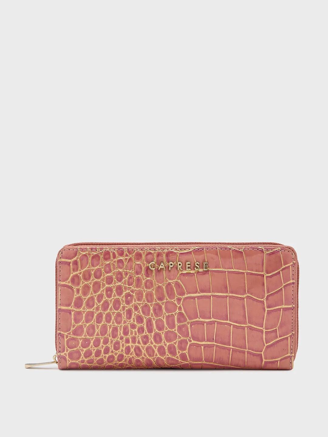 Caprese Miranda Large Pink Croco Zip Around Wallet