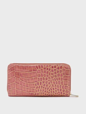 Caprese Miranda Large Pink Croco Zip Around Wallet