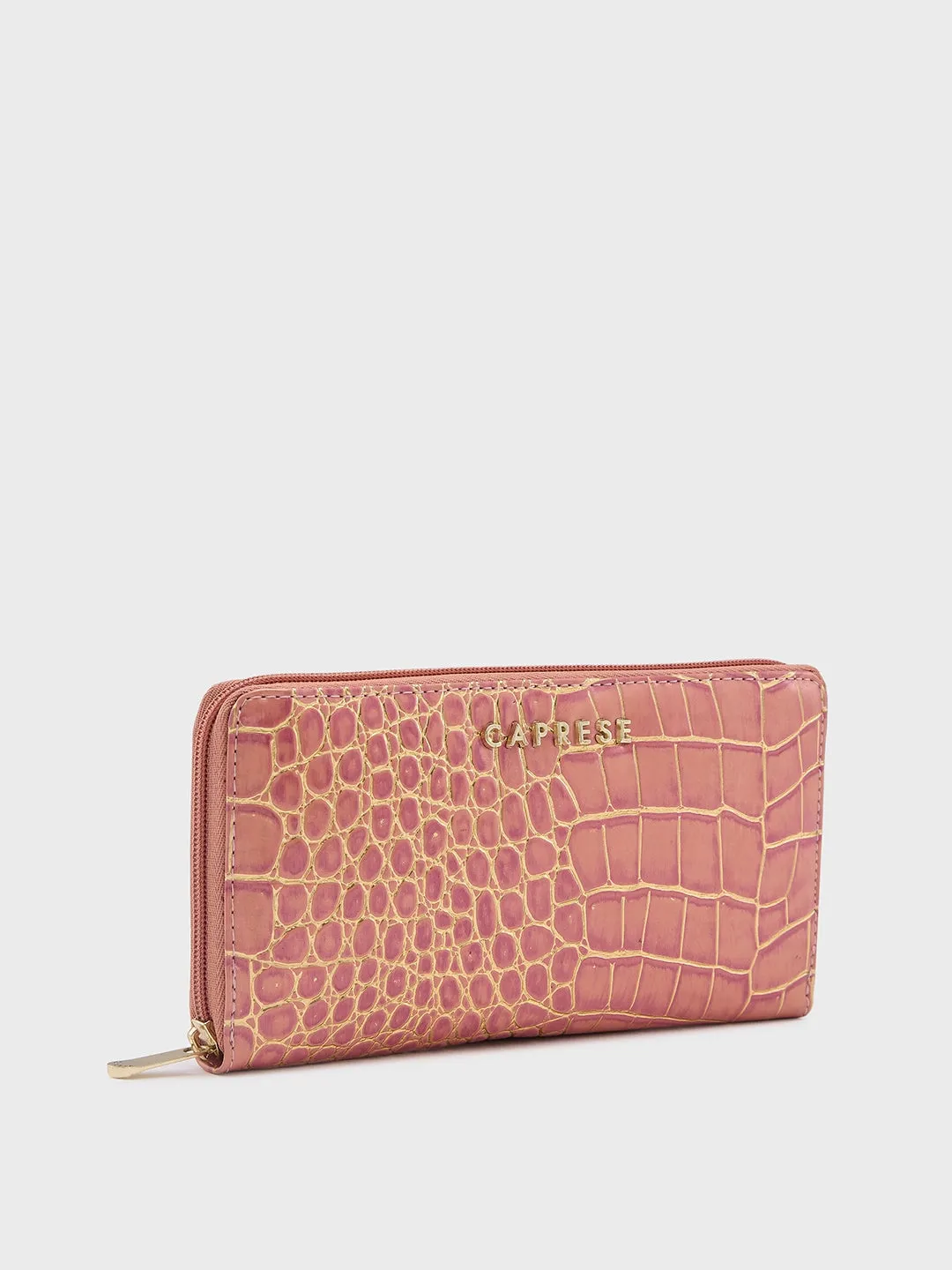 Caprese Miranda Large Pink Croco Zip Around Wallet