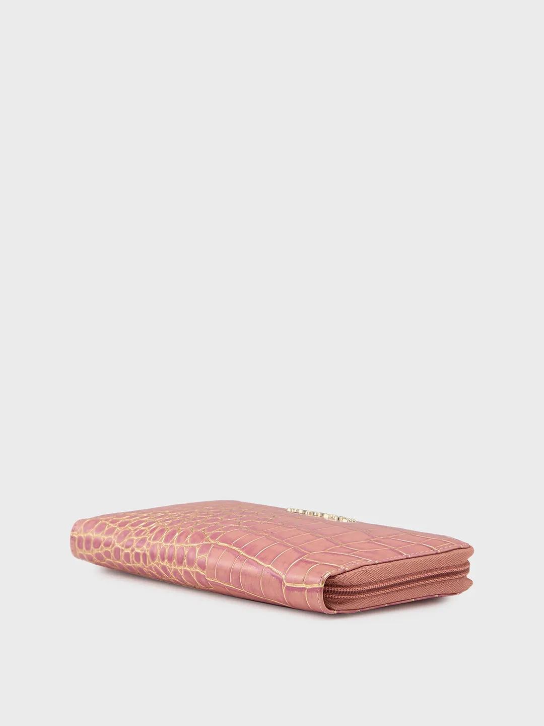 Caprese Miranda Large Pink Croco Zip Around Wallet