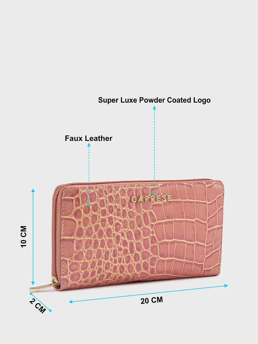 Caprese Miranda Large Pink Croco Zip Around Wallet