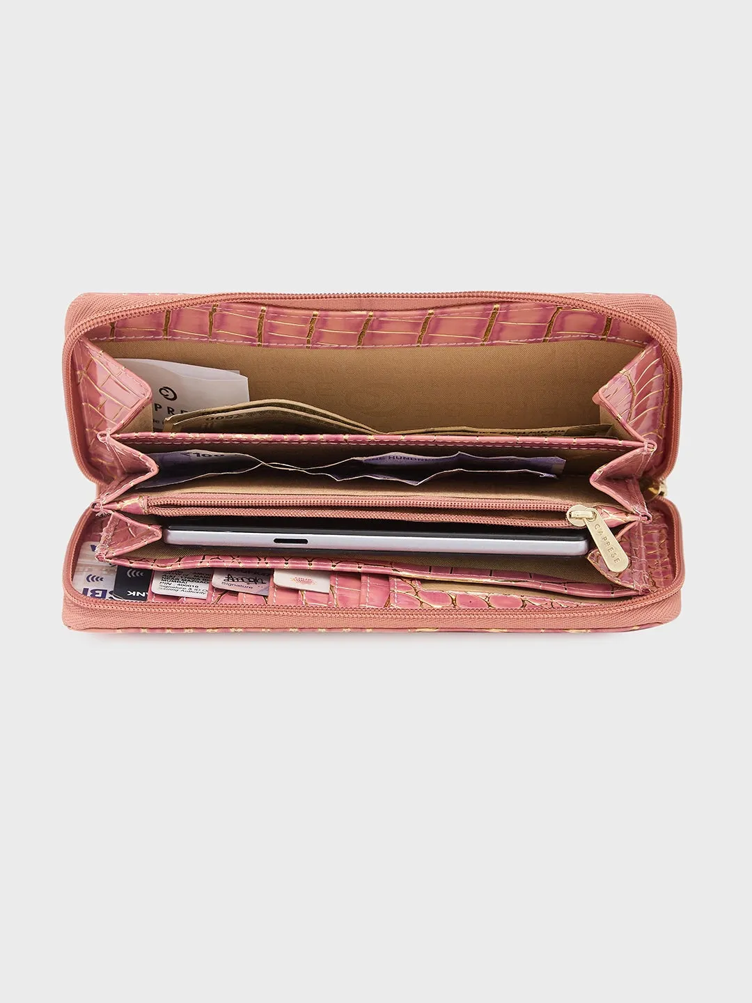 Caprese Miranda Large Pink Croco Zip Around Wallet