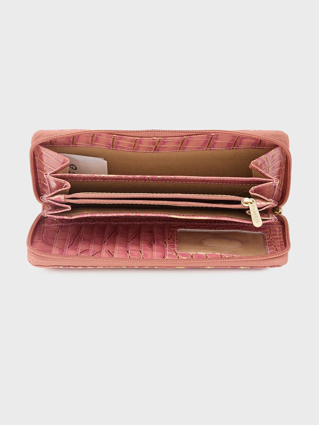 Caprese Miranda Large Pink Croco Zip Around Wallet