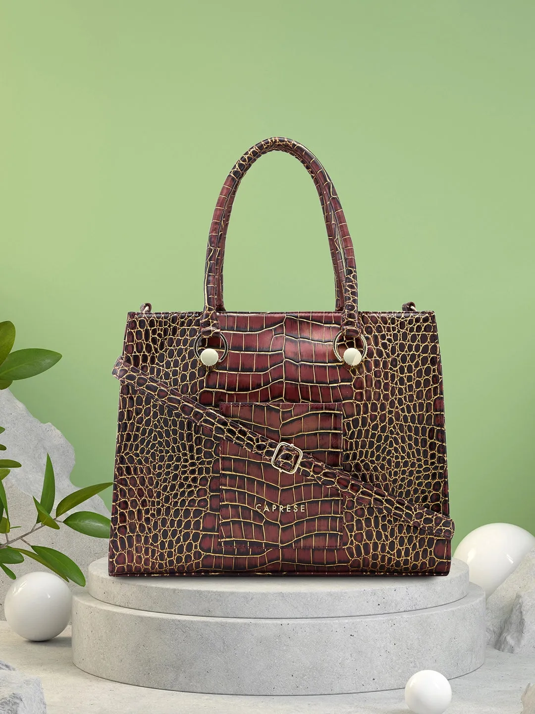 Caprese Miranda Medium Croco Burgundy Tote Bag