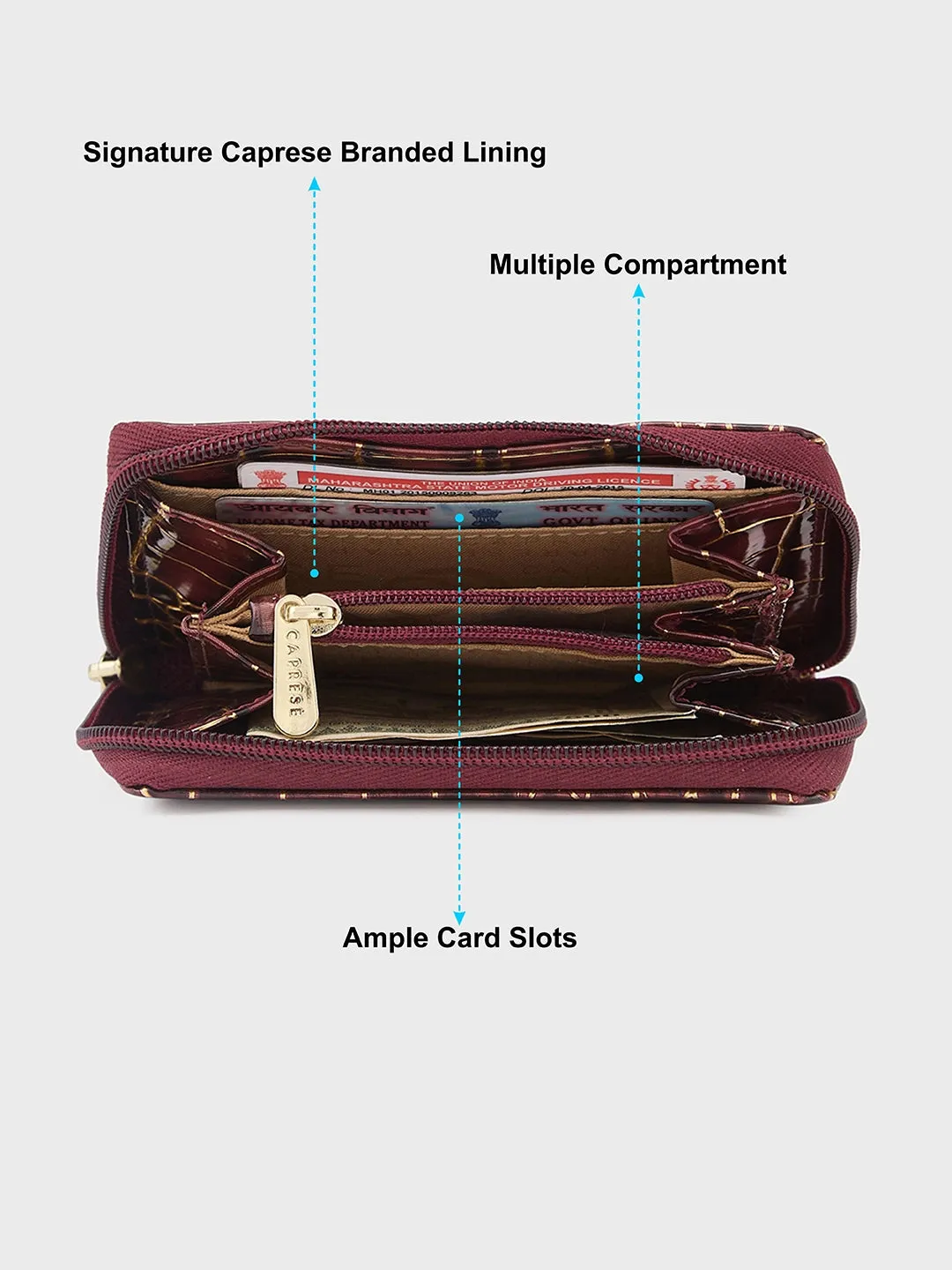 Caprese Miranda Small Burgundy Zip Around Wallet