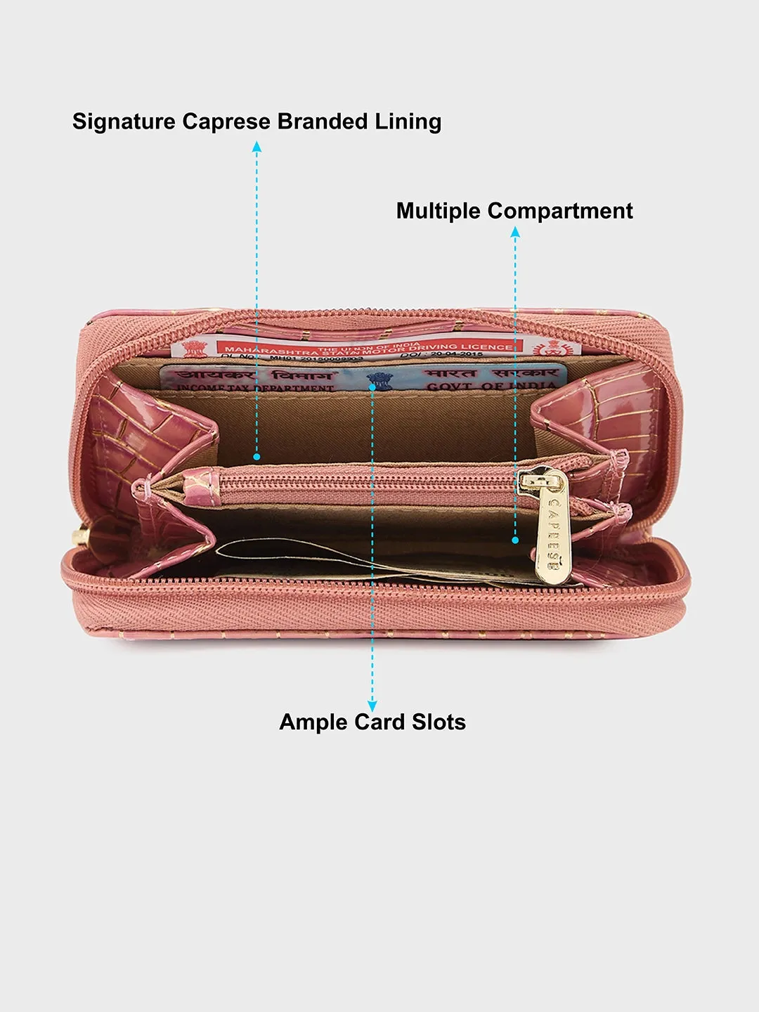 Caprese Miranda Small Croco Pink Zip Around Wallet