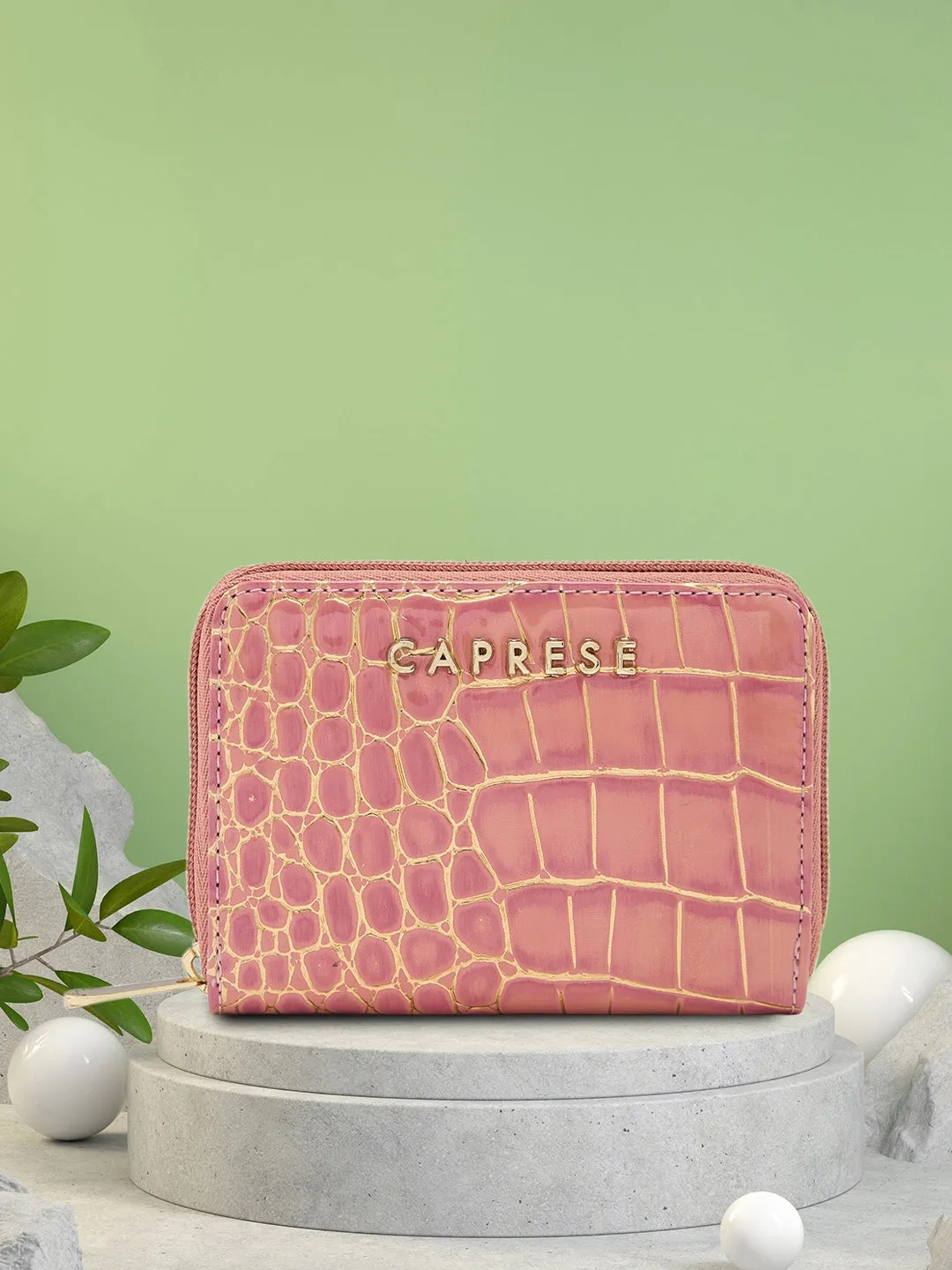 Caprese Miranda Small Croco Pink Zip Around Wallet