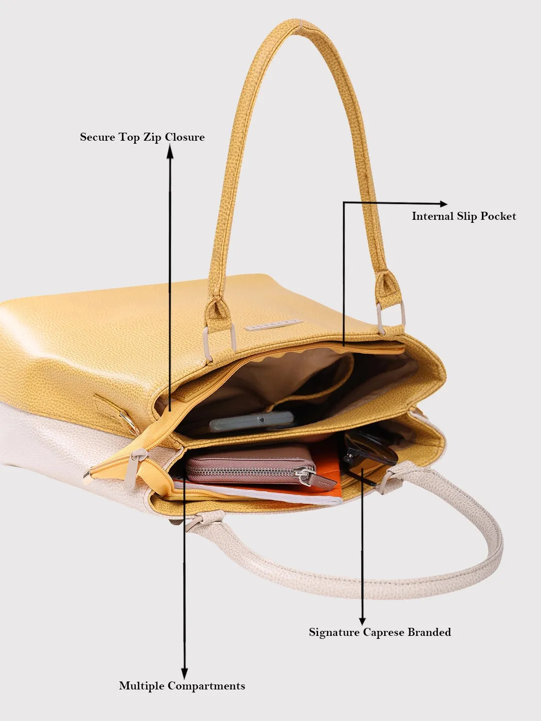 Caprese Pebble Medium Yellow Beige Tote Bag