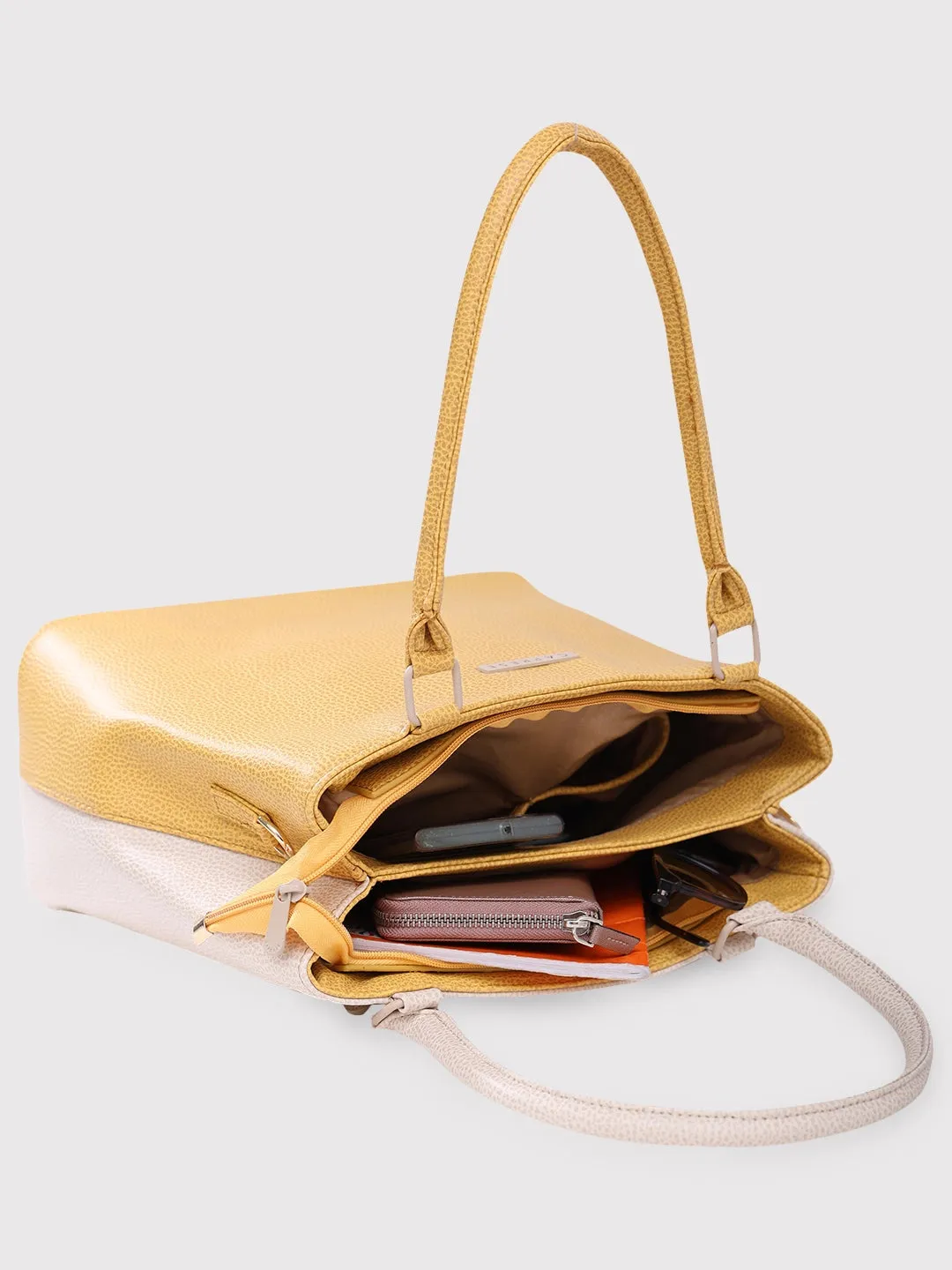 Caprese Pebble Medium Yellow Beige Tote Bag