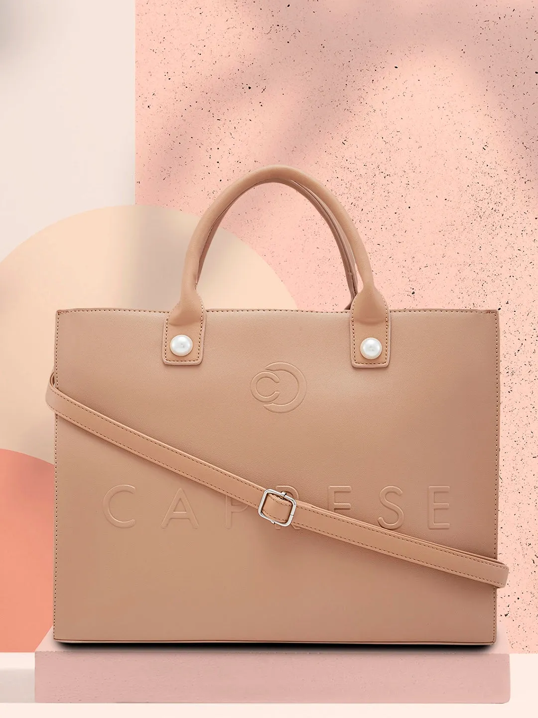 Caprese Pink Cloud Large Brown Tote Bag