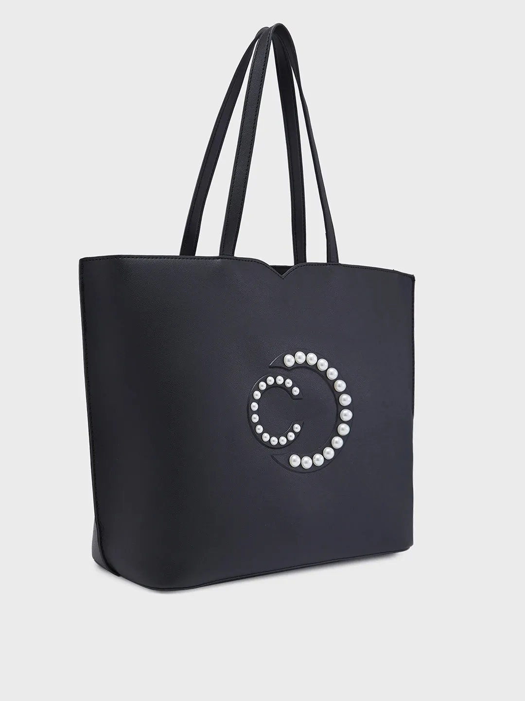 Caprese Pink Cloud Medium Black Tote Bag