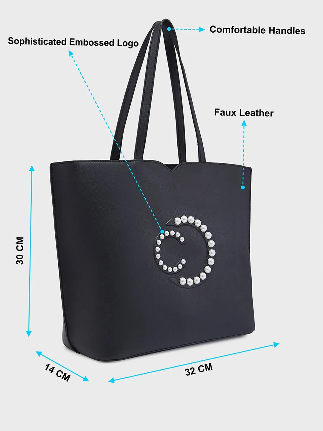 Caprese Pink Cloud Medium Black Tote Bag