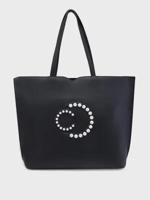 Caprese Pink Cloud Medium Black Tote Bag