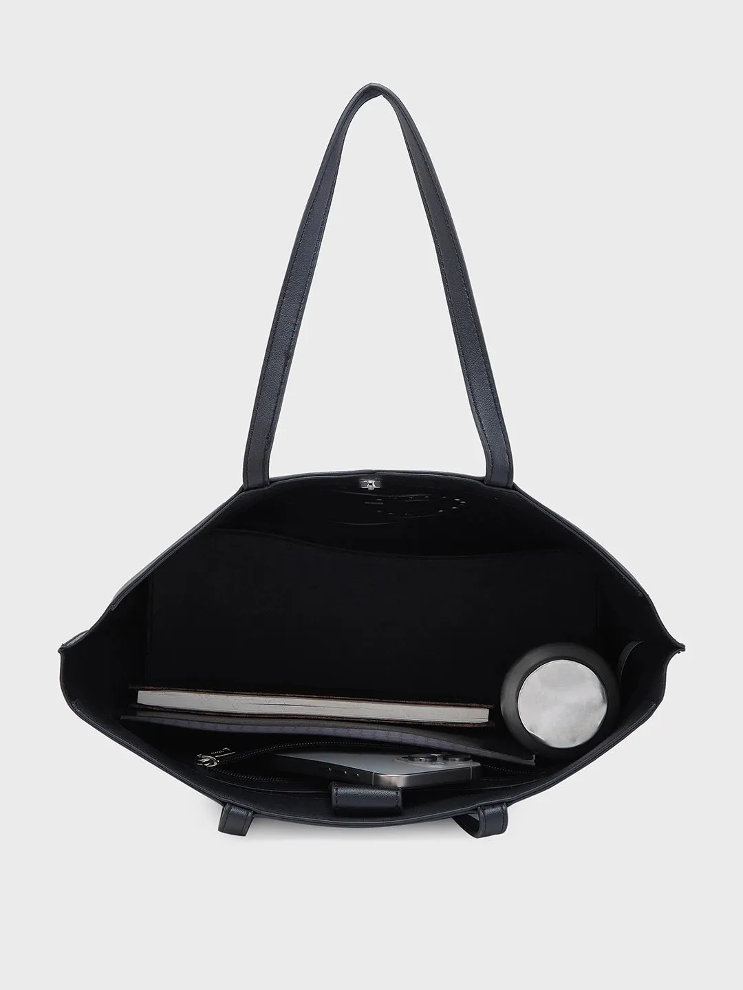 Caprese Pink Cloud Medium Black Tote Bag