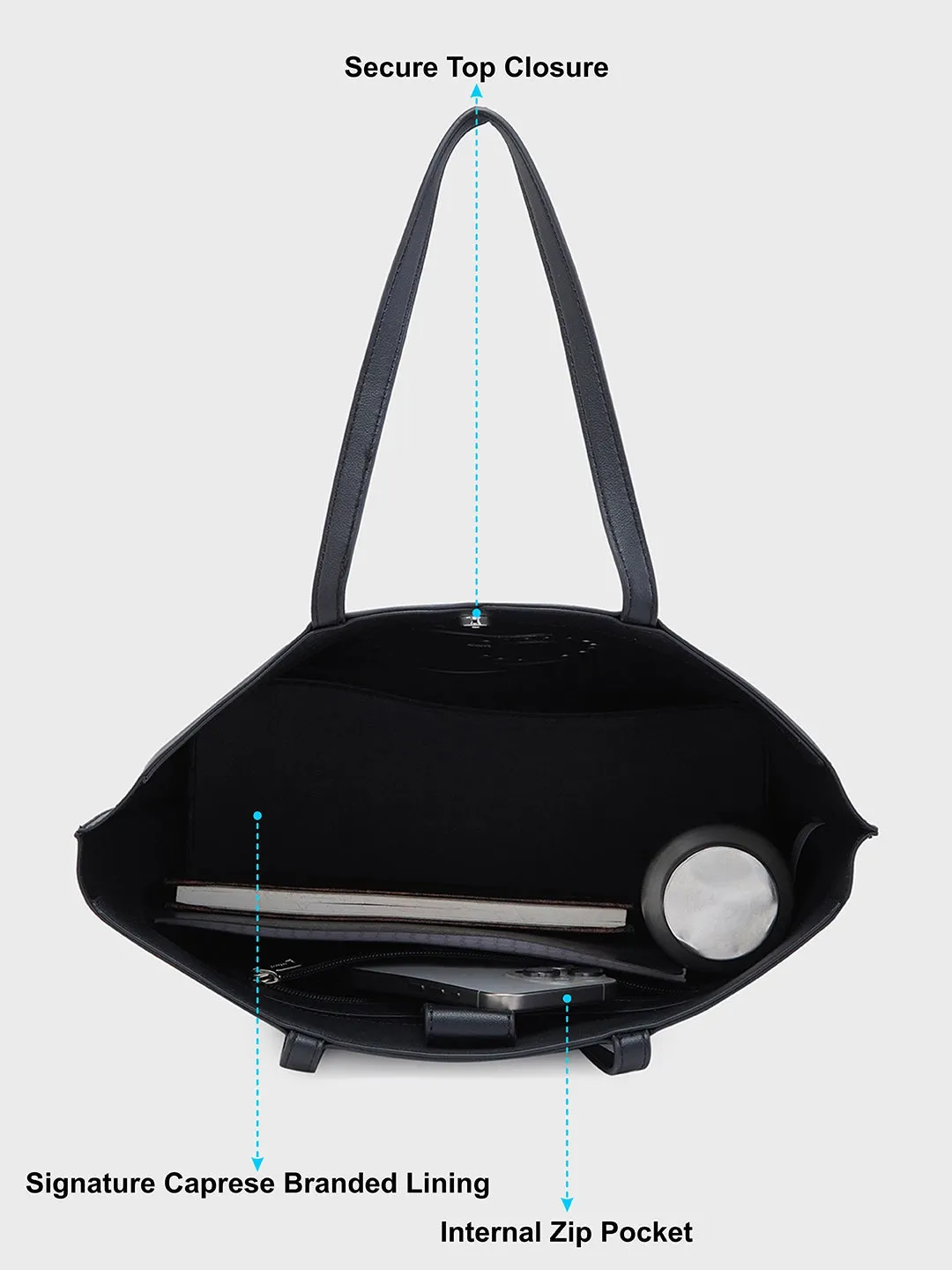 Caprese Pink Cloud Medium Black Tote Bag