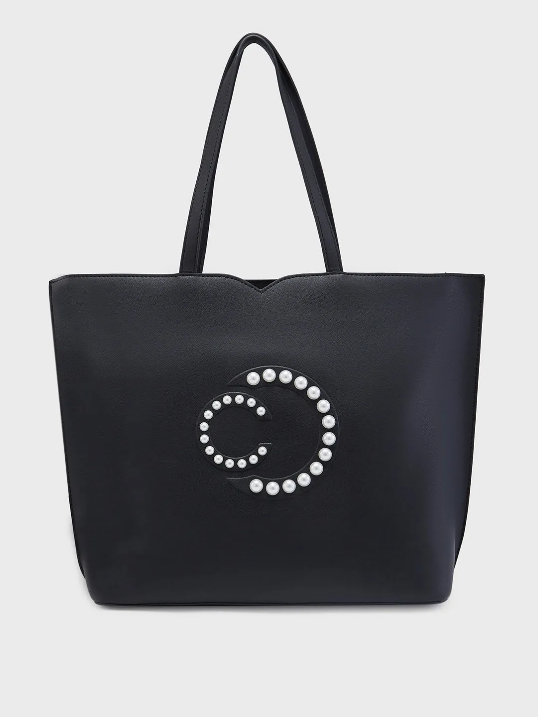 Caprese Pink Cloud Medium Black Tote Bag