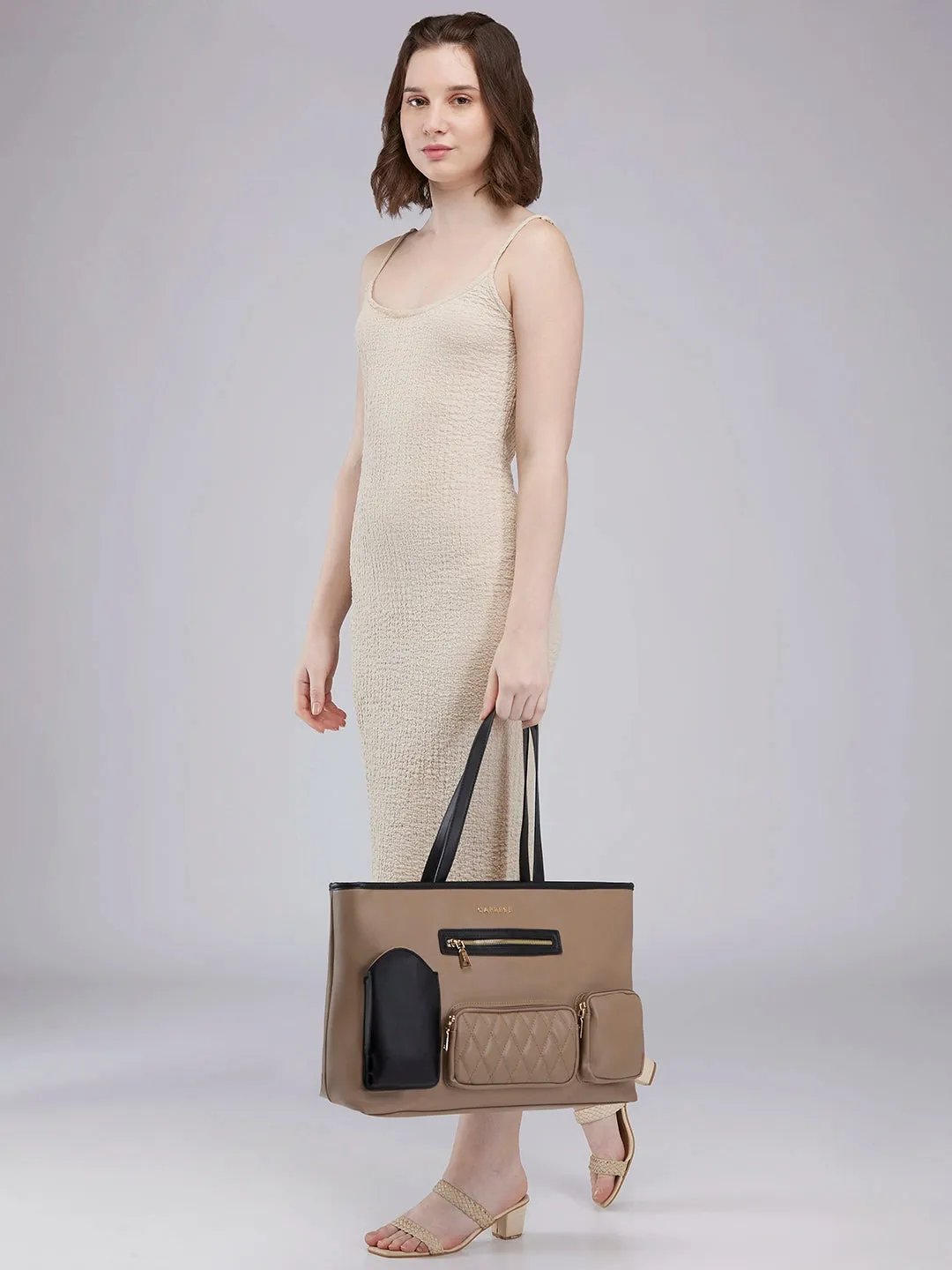 Caprese Roberta Large Taupe Tote Bag