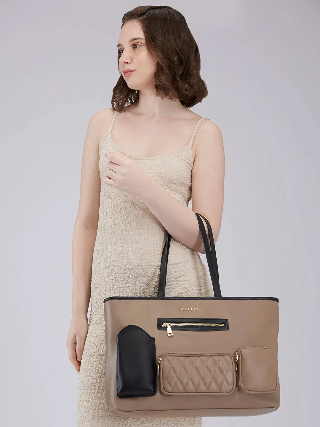Caprese Roberta Large Taupe Tote Bag