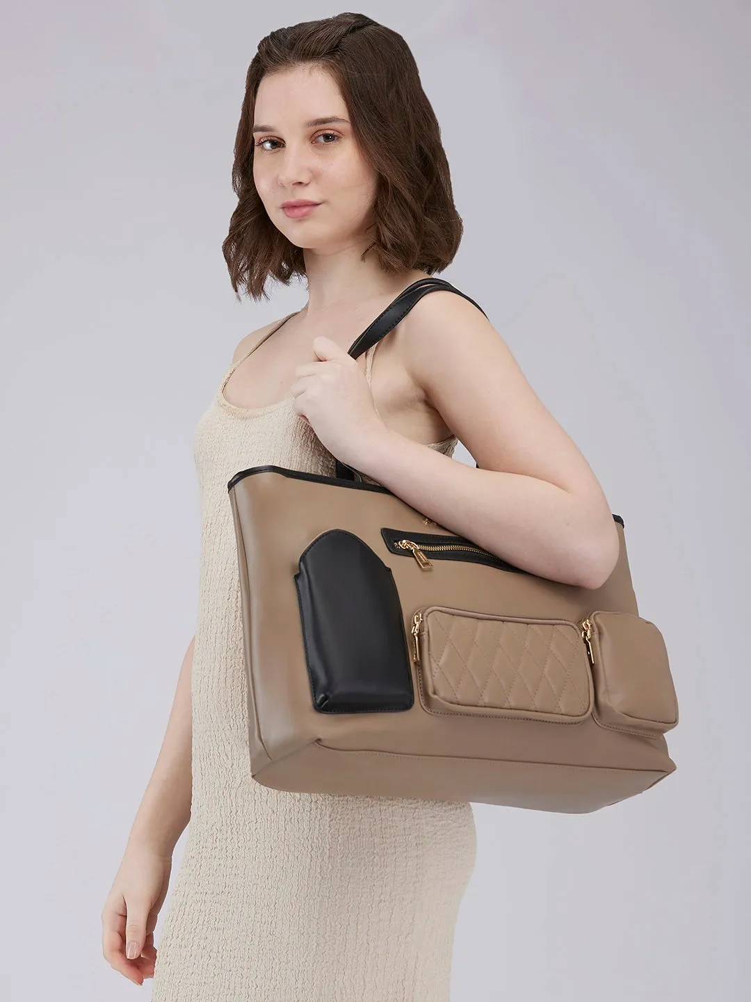 Caprese Roberta Large Taupe Tote Bag