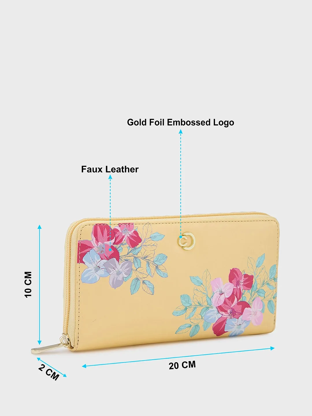 Caprese Shanaya Large Yellow Printed Zip Around Wallet