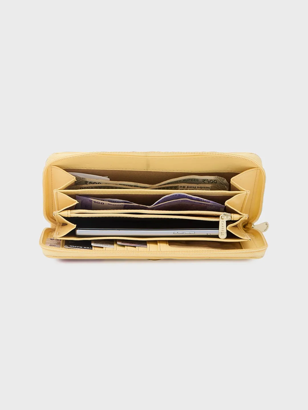Caprese Shanaya Large Yellow Printed Zip Around Wallet