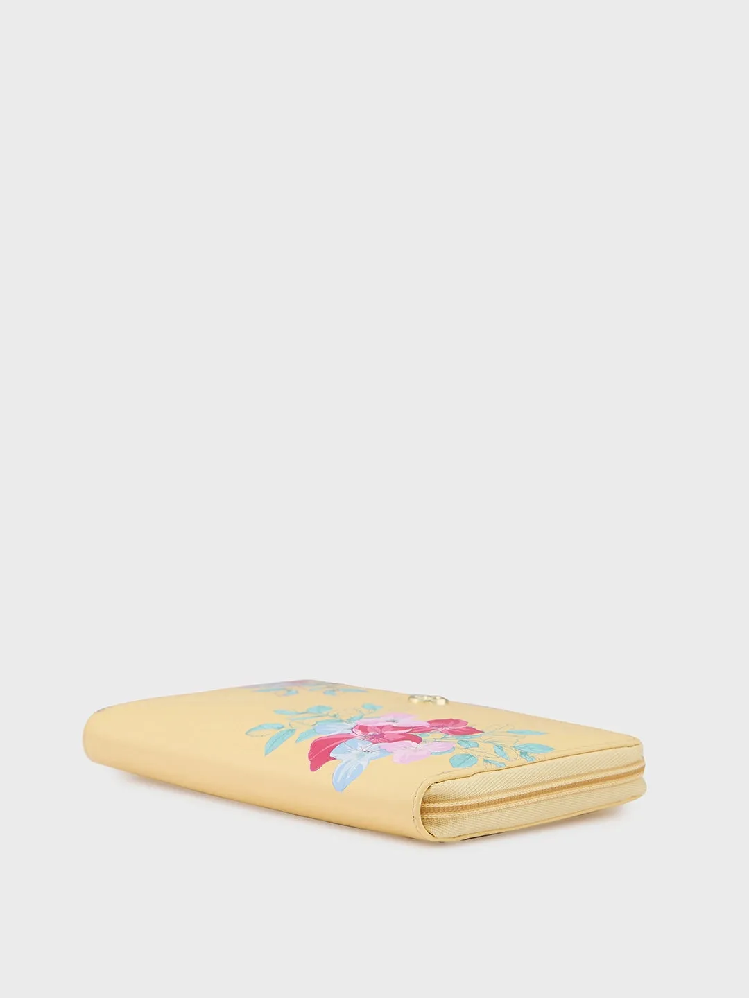 Caprese Shanaya Large Yellow Printed Zip Around Wallet
