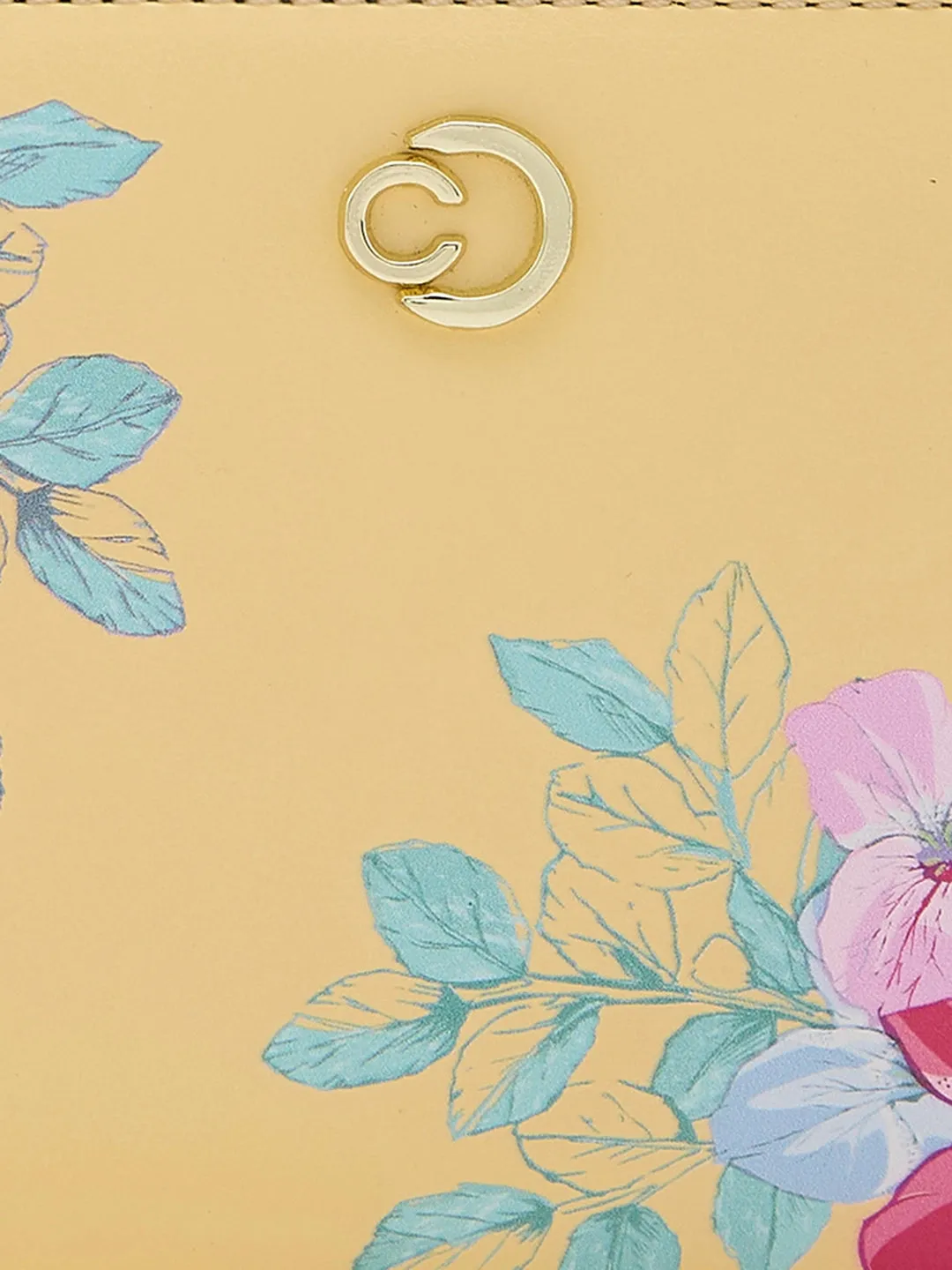 Caprese Shanaya Large Yellow Printed Zip Around Wallet