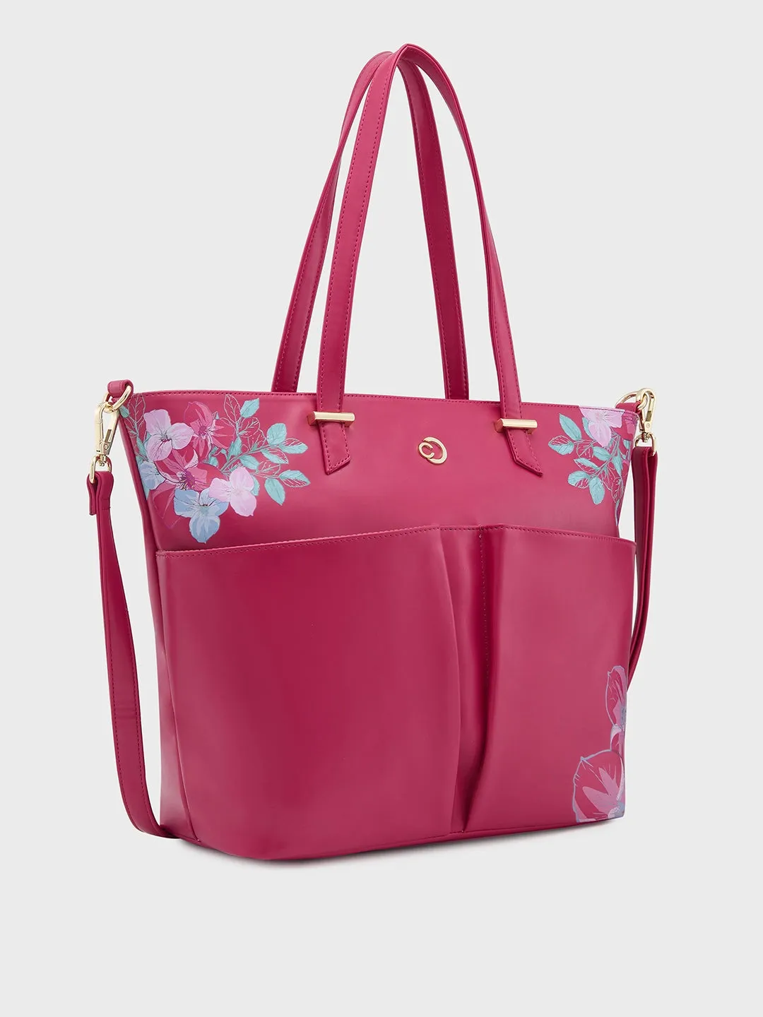 Caprese Shanaya Printed Medium Burgundy Tote Bag