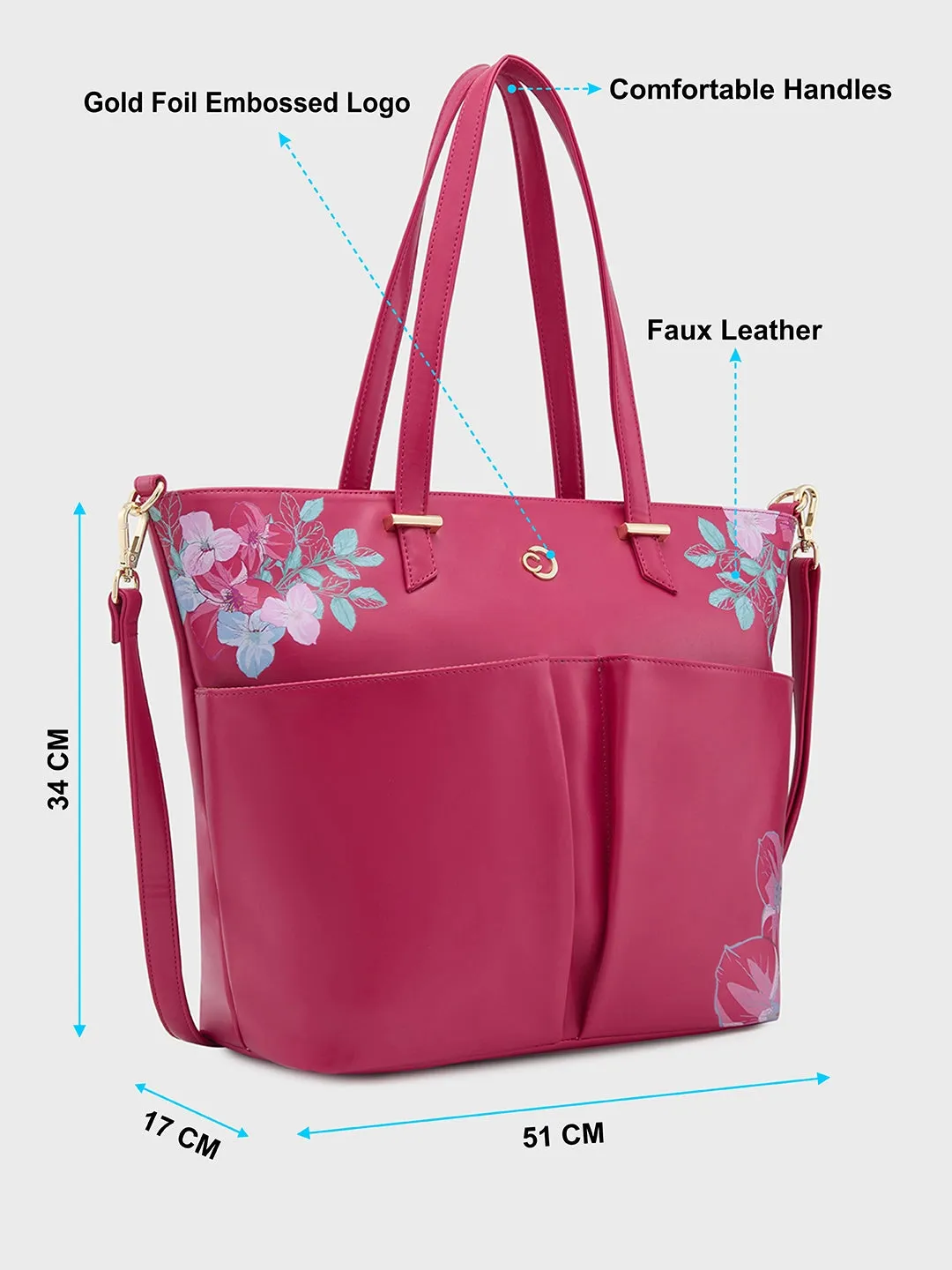 Caprese Shanaya Printed Medium Burgundy Tote Bag