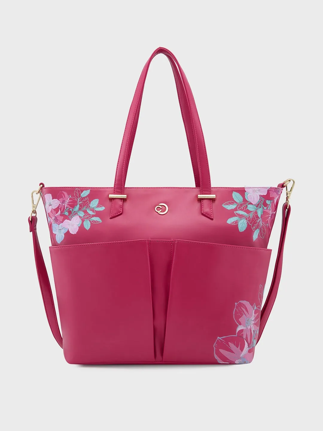 Caprese Shanaya Printed Medium Burgundy Tote Bag