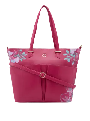 Caprese Shanaya Printed Medium Burgundy Tote Bag