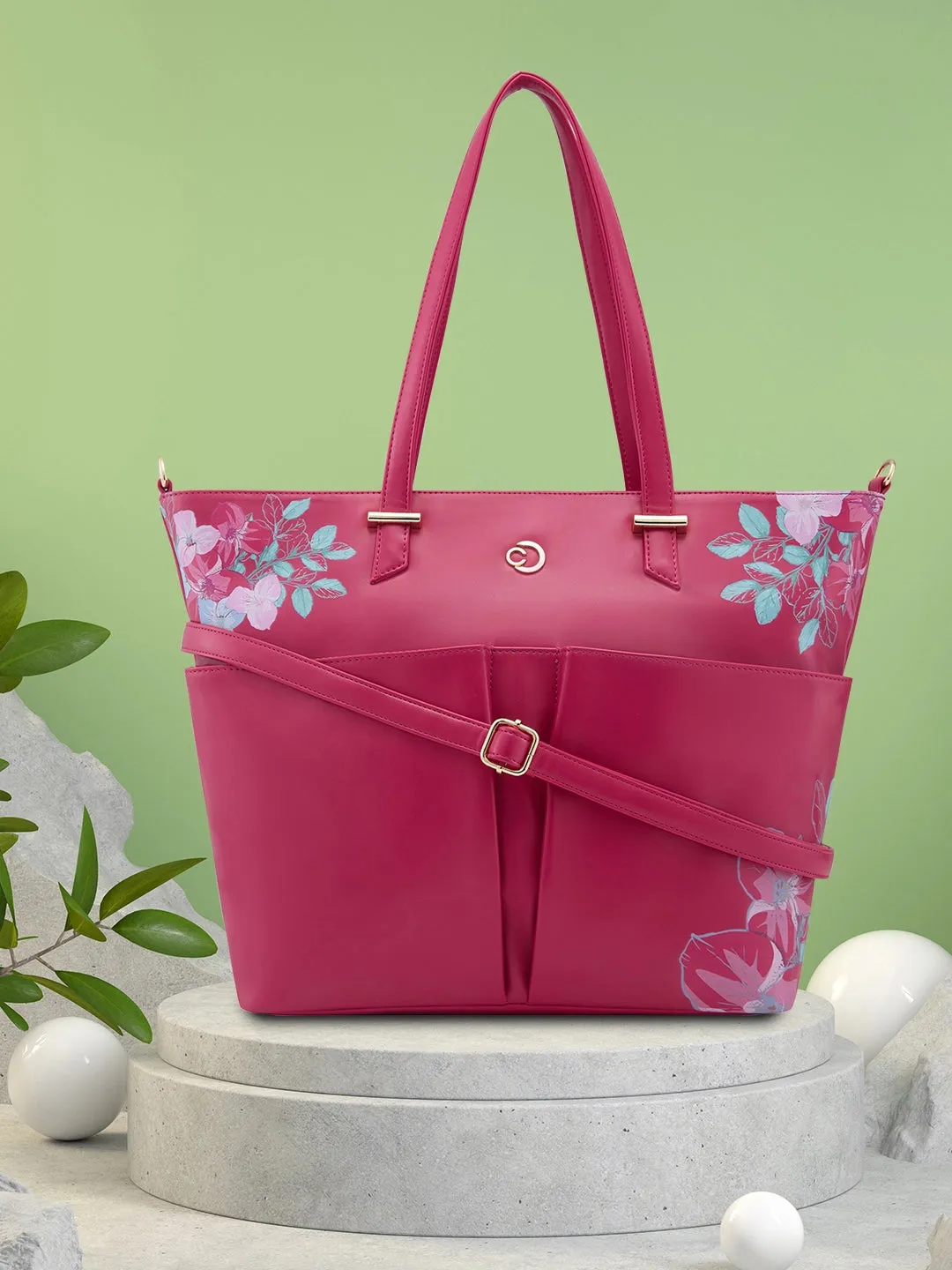 Caprese Shanaya Printed Medium Burgundy Tote Bag