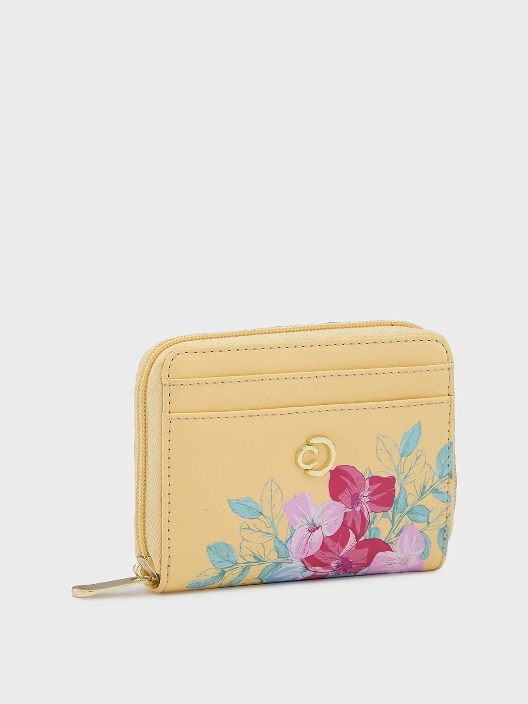 Caprese Shanaya Printed Small Yellow Zip Around Wallet