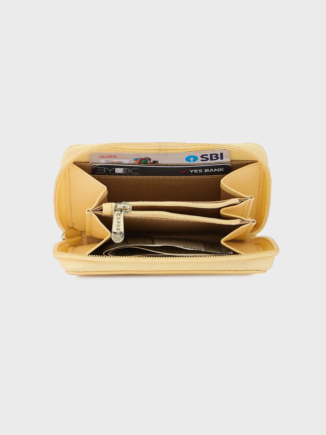 Caprese Shanaya Printed Small Yellow Zip Around Wallet