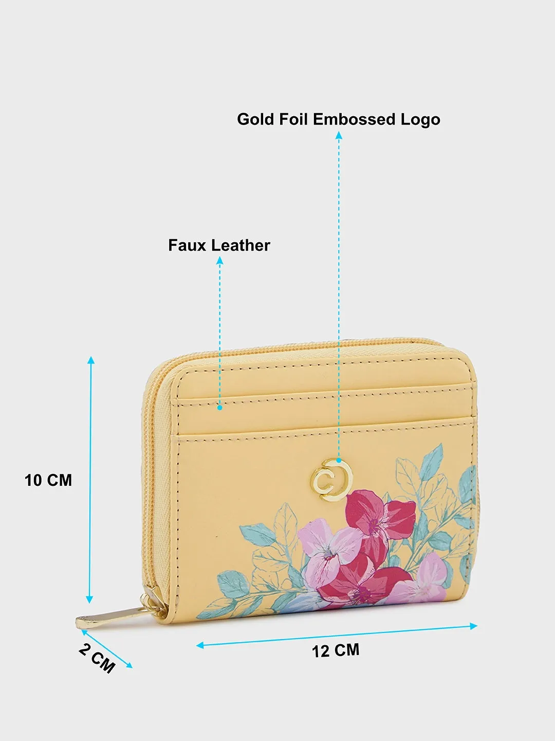 Caprese Shanaya Printed Small Yellow Zip Around Wallet