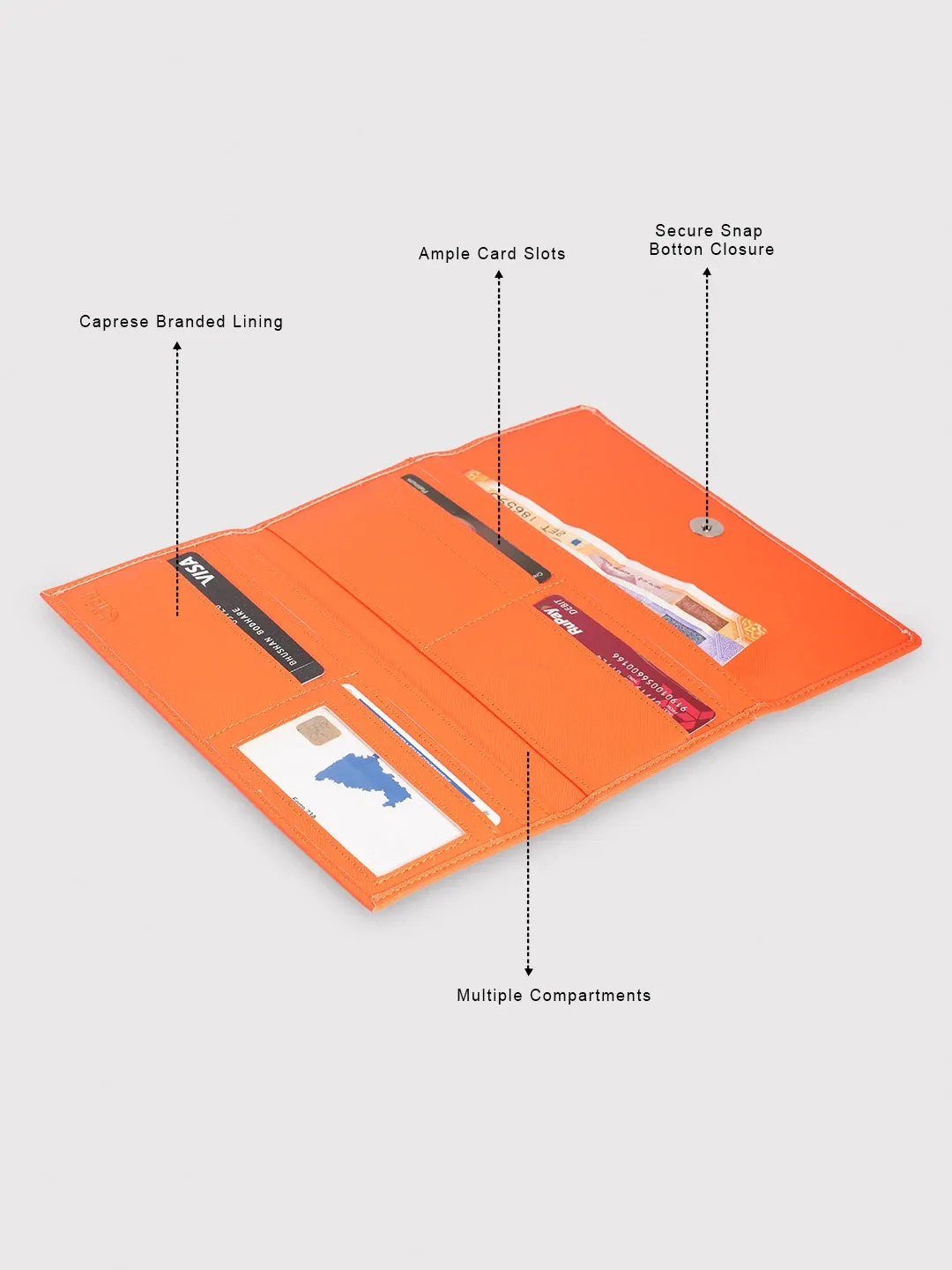 Caprese Sophia Medium Orange Flap Wallet