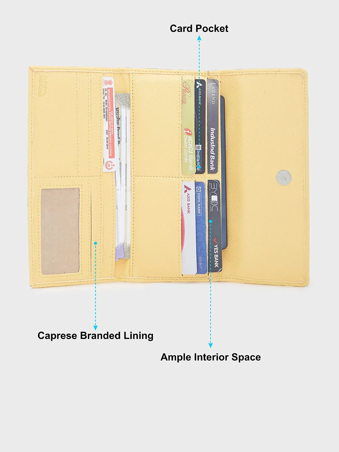 Caprese Sophia Medium Yellow Flap Wallet