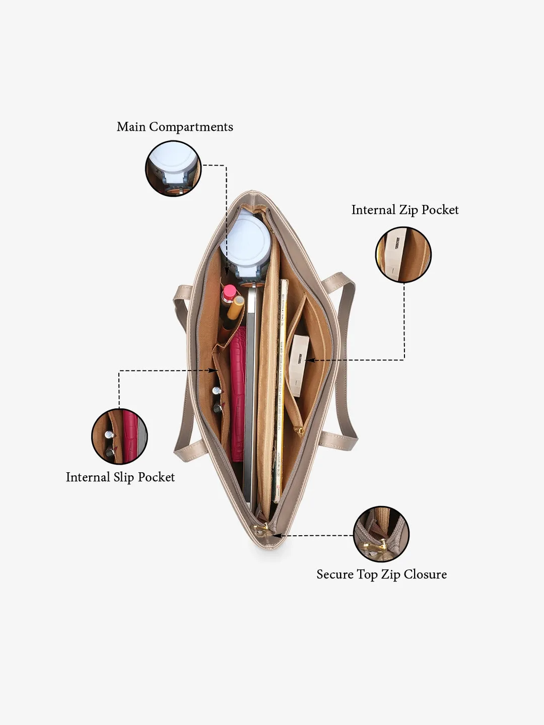 Caprese Teena Medium Choco Brown Tote Bag