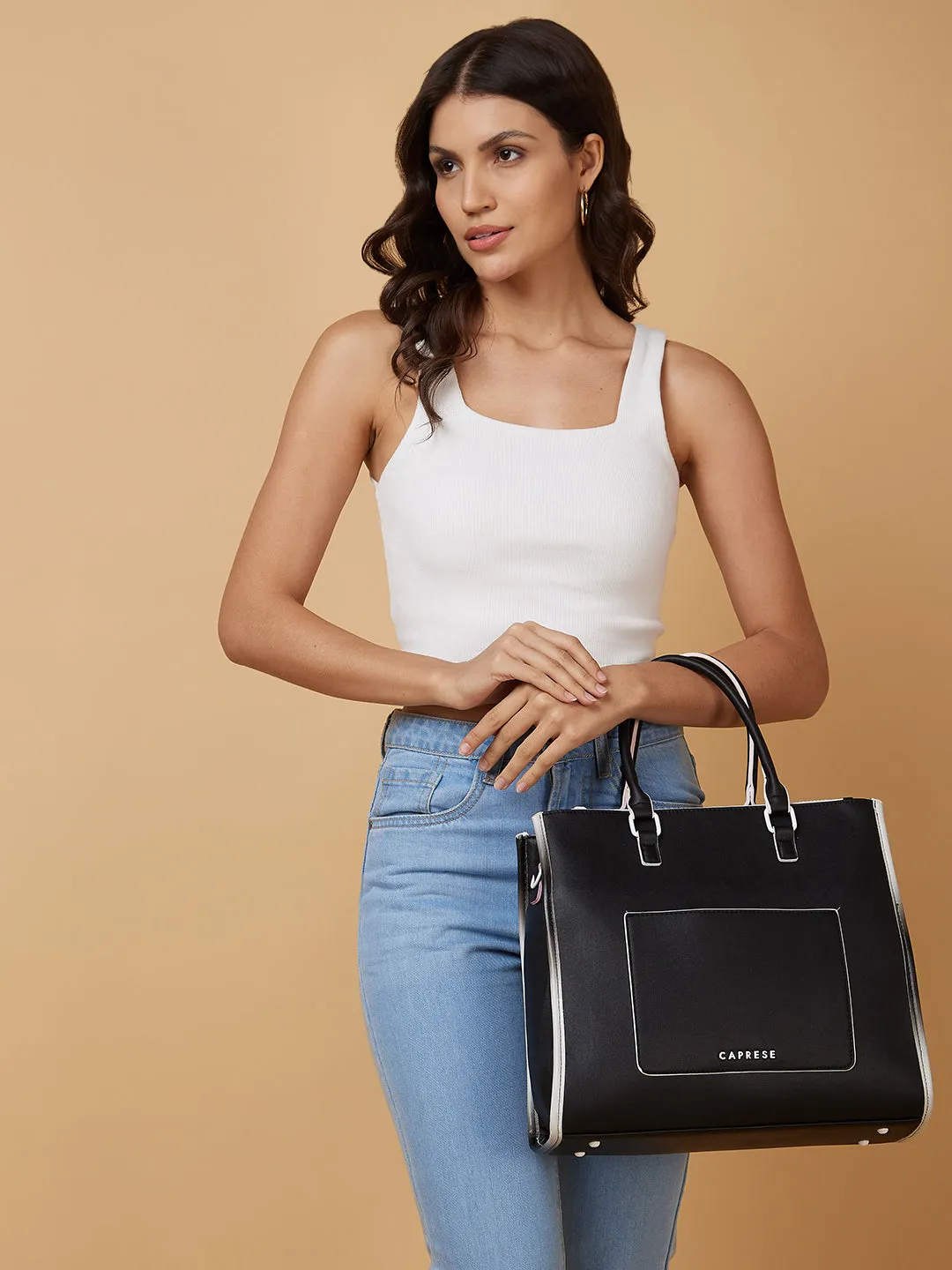 Caprese Vivian Medium Black Tote Bag