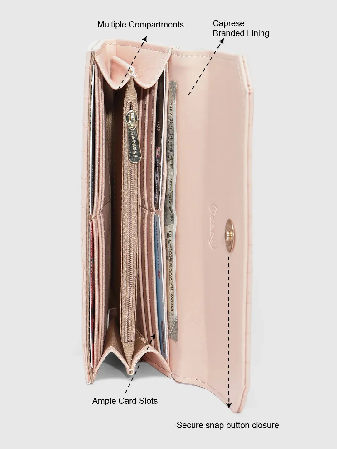 Caprese Wila Medium Peach Flapover Wallet