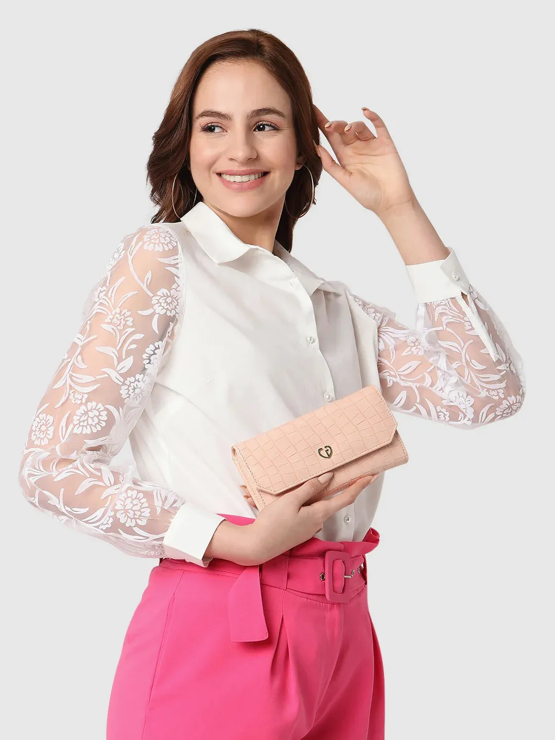 Caprese Wila Medium Peach Flapover Wallet